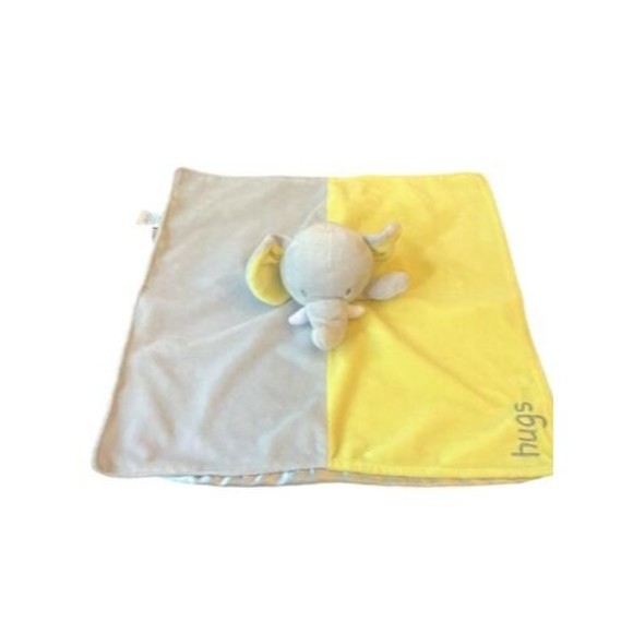 Okie Dokie Elephant Lovey Blankie Baby Blanket Plush 15” X 15” Yellow Gray - Picture 2 of 6